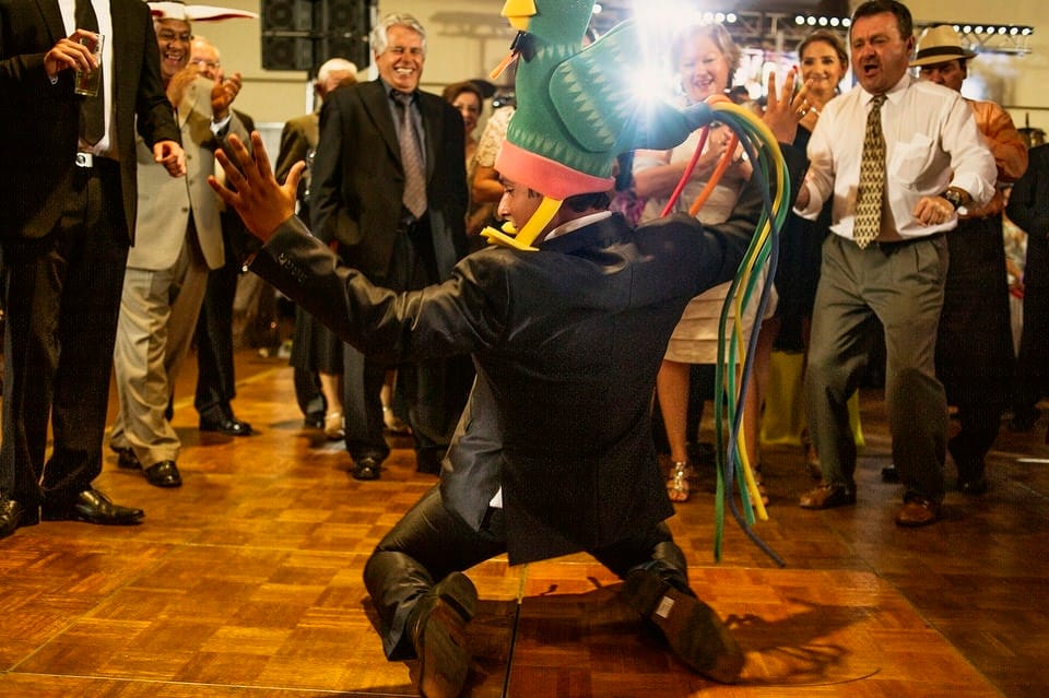 Groom dancing on the museum terrace at Ruta del Vino reception