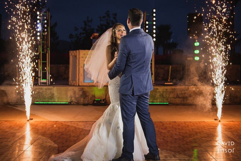 First dance under sparklers at a destination wedding in Mexico