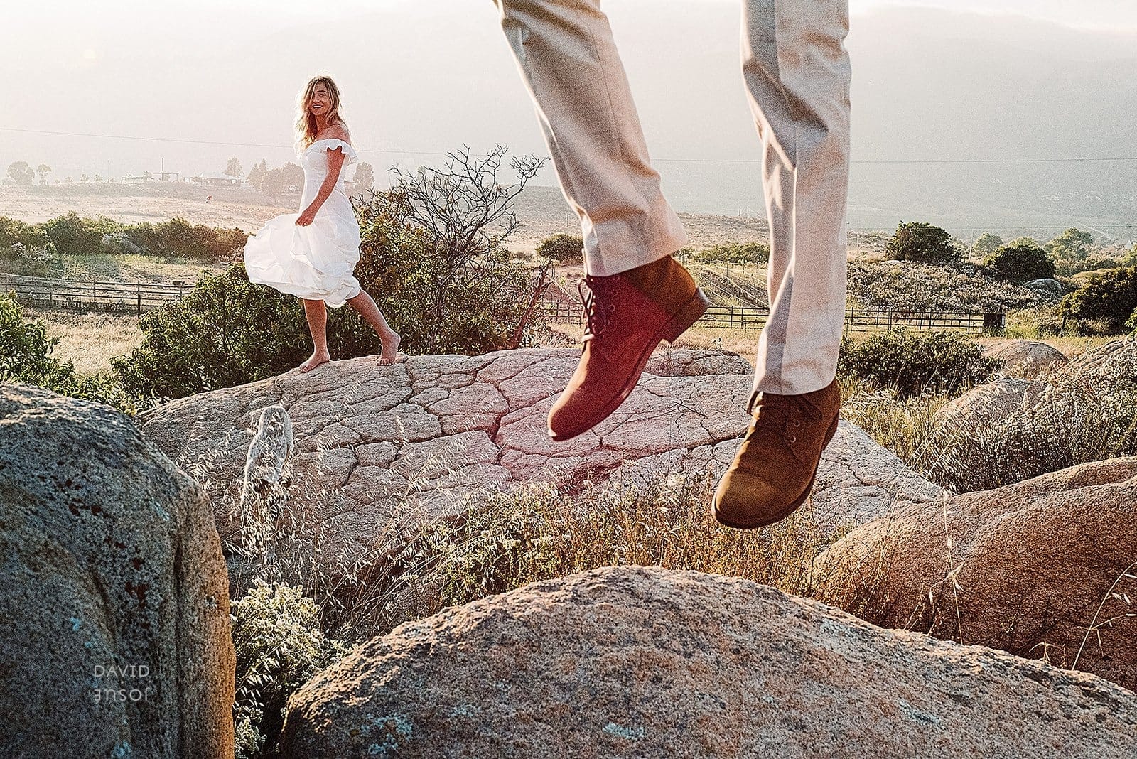 Bride and groom alone in golden light during their Valle de Guadalupe elopement