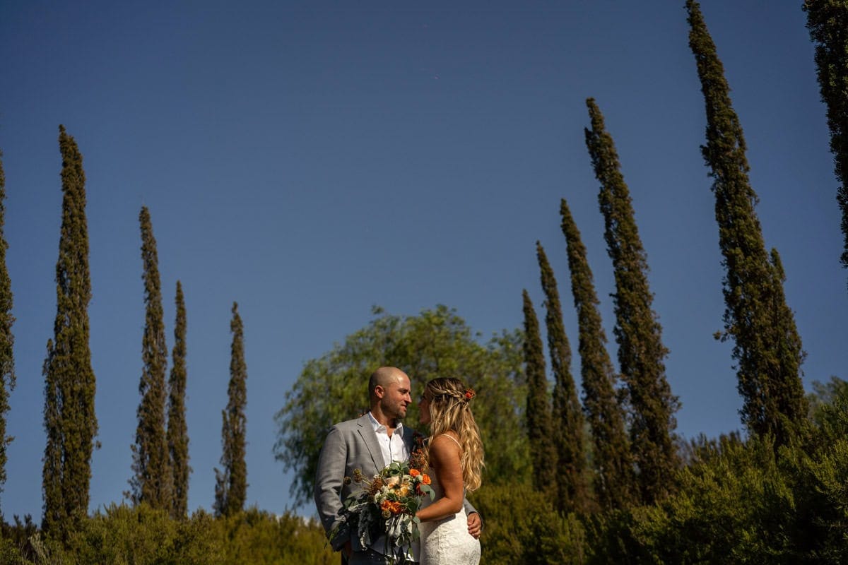 Bride and groom in nature's embrace at Villa del Valle, Valle de Guadalupe