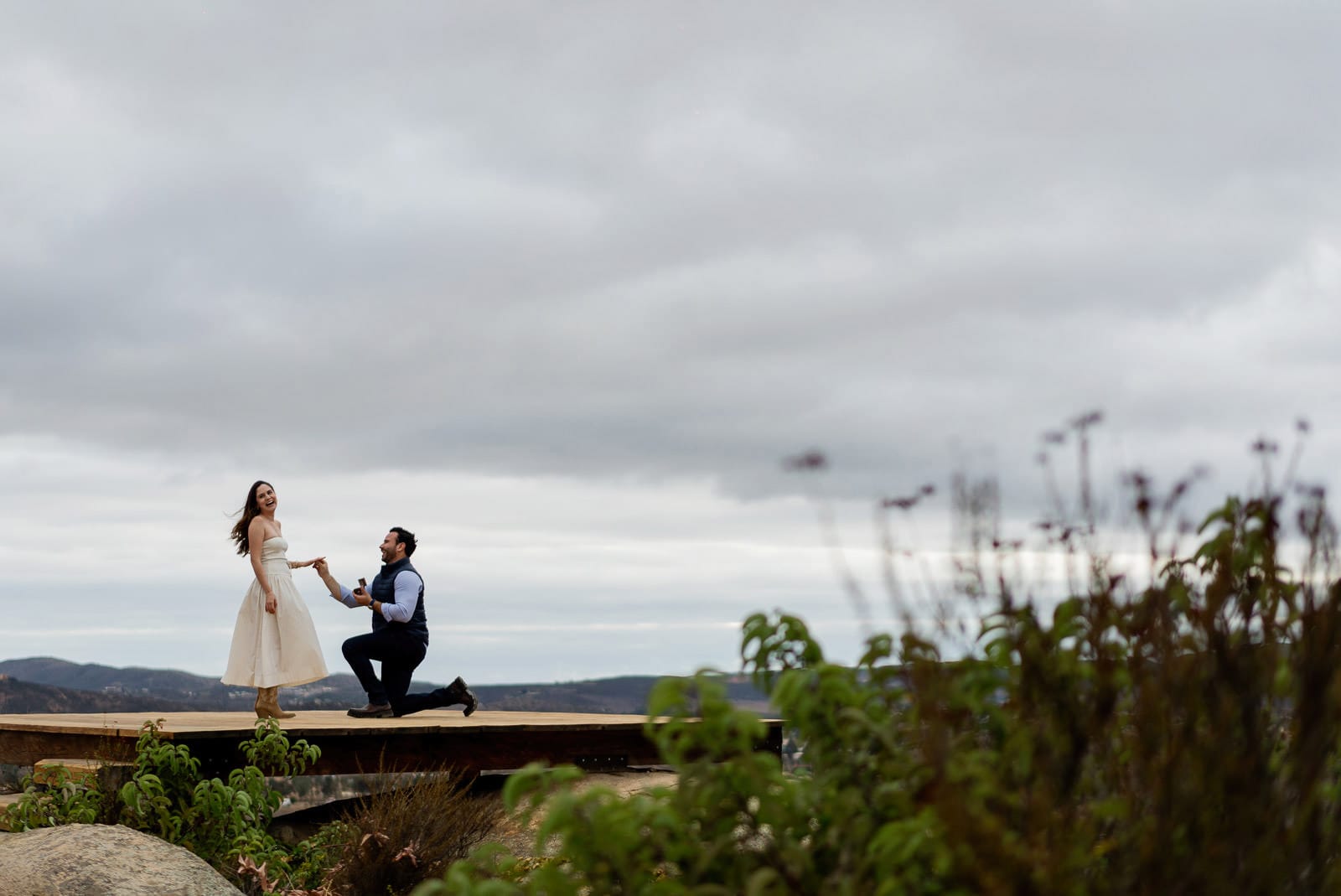 Sunrise proposal at the Yoga Deck, Banyan Tree Veya — soft morning light over Valle de Guadalupe